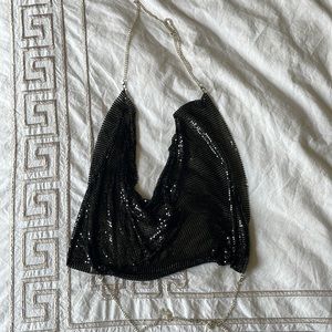 Shein Glimmering Cowl Neck Party Crop